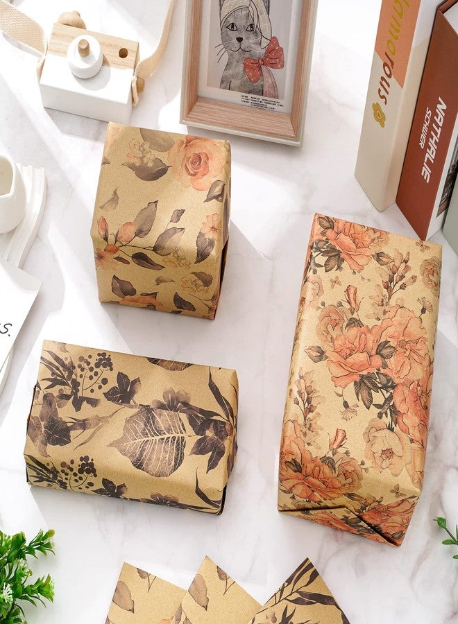 Whaline 12 Sheet Retro Floral Wrapping Paper Vintage Flower Kraft Gift Wrap Paper Bulk Decorative Art Paper for Birthday Baby Shower Wedding DIY Crafts Gift Packing, 19.7 x 27.6 Inch, Folded Flat - Image 4
